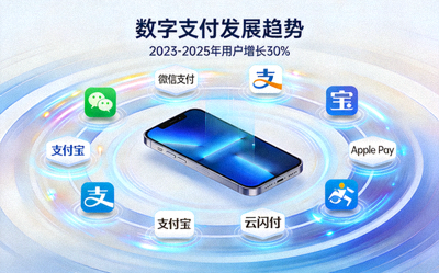多种移动支付方式图标环绕手机，展示数字支付发展趋势