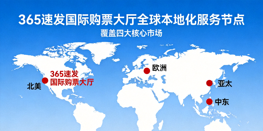 世界地图上标注365速发国际购票大厅在全球主要市场的本地化服务节点